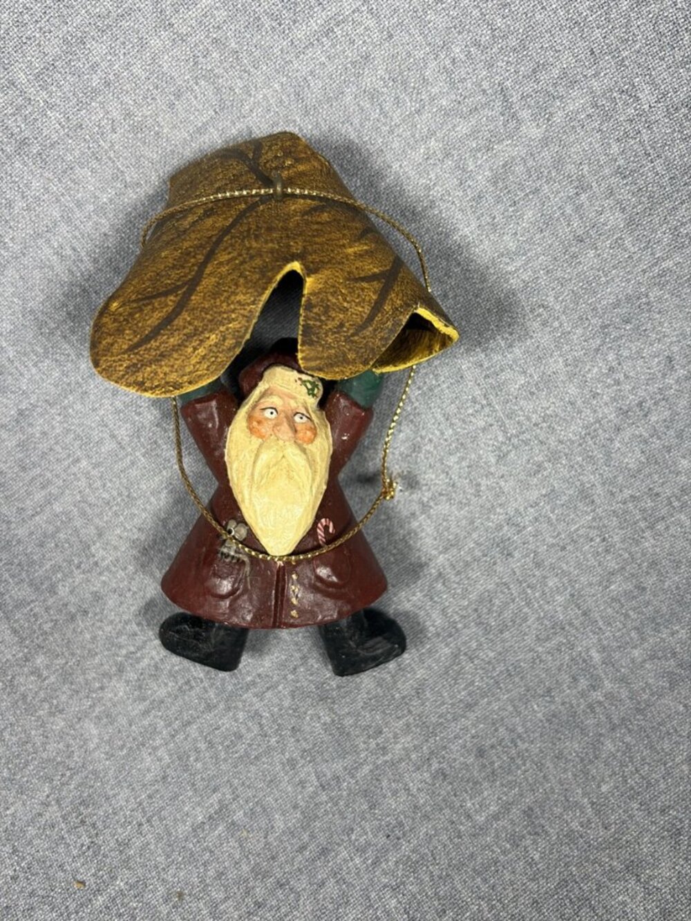 David Frykman Santa Under Leaf Hanging Christmas Ornament Folk Art